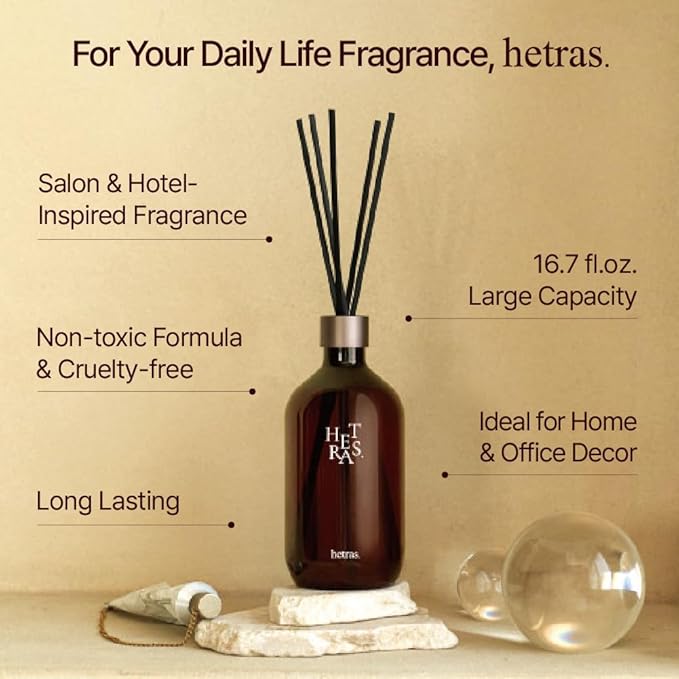 hetras Premium Reed Diffuser Set 16.9 fl.oz. 2 Pack | La Tulip Shower - Elegant Flowers Scent | Long-Lasting Luxury Fragrance with 10 Reed Sticks for Home & Office | Gifts for Loved One