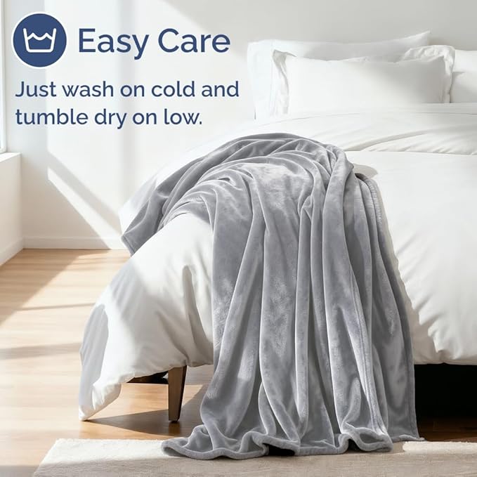 Ultra Soft Fleece Blanket Throw Size - Flannel Fleece Luxury Throw Blanket - Lightweight for Couch Bed Chair - Thick, Warm and Breathable - All Season Cozy Fuzzy, Anti-Static Microplush Bedding, Grey