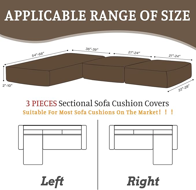 Sectional Couch Covers for Sofa Cushion L Shaped Couch Cover Washable Soft Couch Cushion Covers Stretch Sofa Slipcovers with 2 Pcs Pillowcases(3-Piece 2 Seater + 1 Chaise, Caramel)