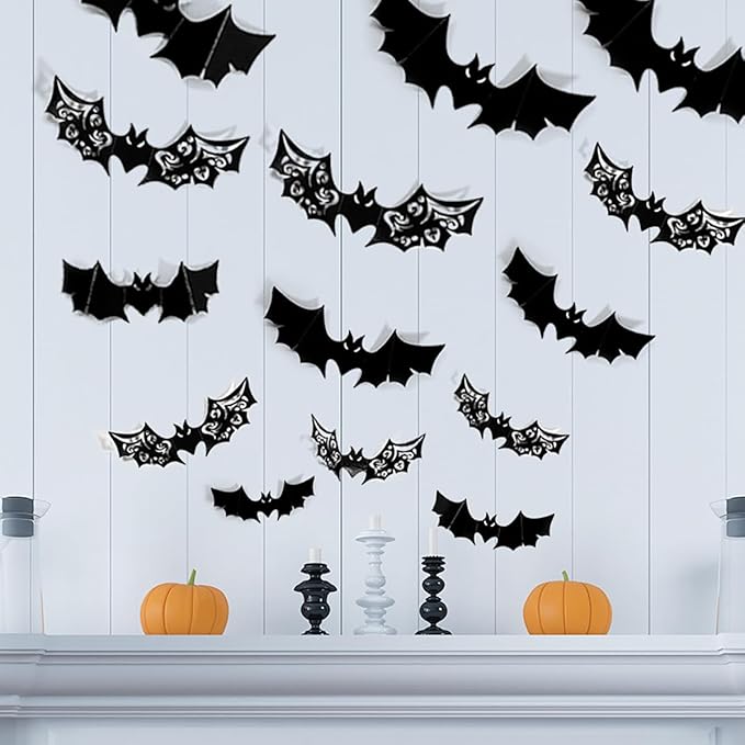 72Pcs Large Hollow Bats Wall Stickers Decals - Oversized Black Bats Decor for Kitchen, Bedroom, Fireplace, Ceiling, Indoor/Outdoor Halloween Party Favor Supplies