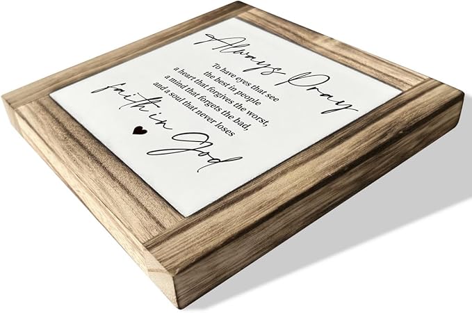 Christian Sign, Box Wood Plaques Desk Décor, Always Pray Sign, Inspired Wisdom Wood Sign, Table Art Signs, Religious Artwork for Home Decor, Farmhouse Decor, Encouragement Spiritual Gifts
