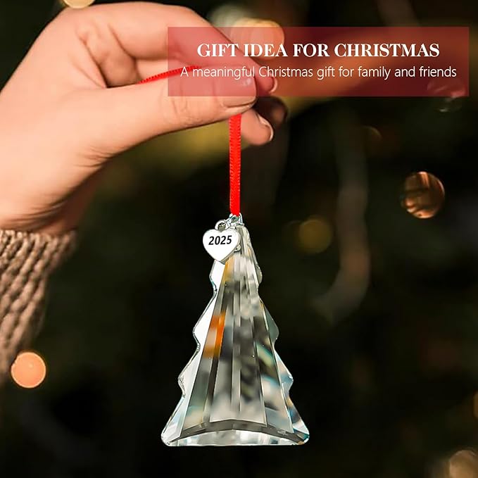H&D HYALINE & DORA 2025 Crystal Christmas Tree Hanging Ornament, Clear Crystal Christmas Tree Ornament Suncatcher Ornaments for Home Window Outdoor Garden