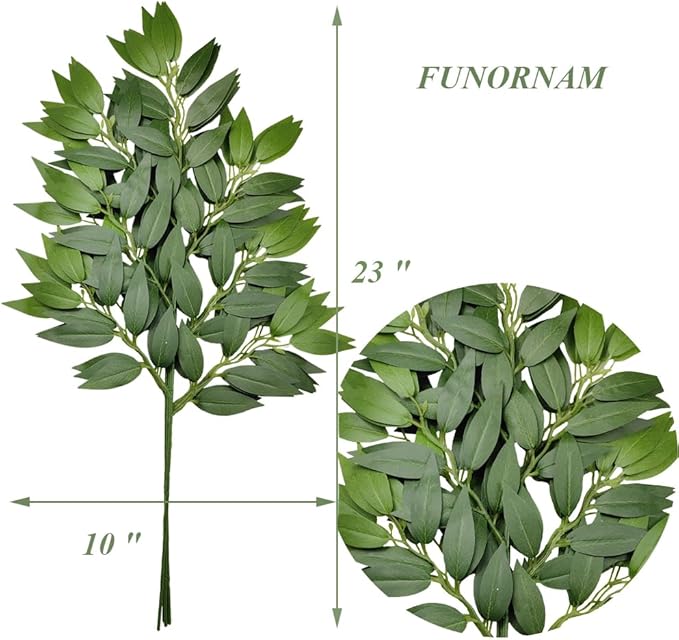48Pcs Italian Ruscus Greenery Stems Artificial Silk Greenery Leaves for DIY Wedding Arch Bouquet Filler Table Centerpieces Home Indoor Decor