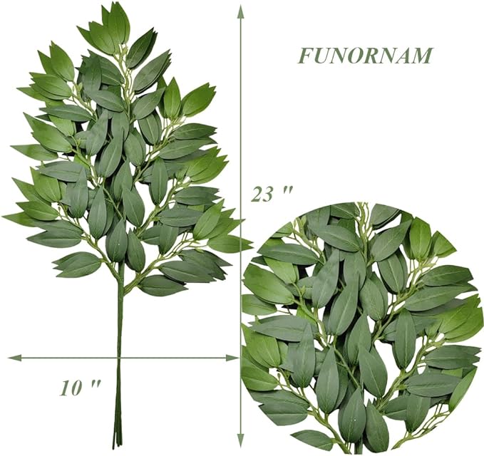 36Pcs Italian Ruscus Greenery Stems Artificial Silk Greenery Leaves for DIY Wedding Arch Bouquet Filler Table Centerpieces Home Indoor Decor