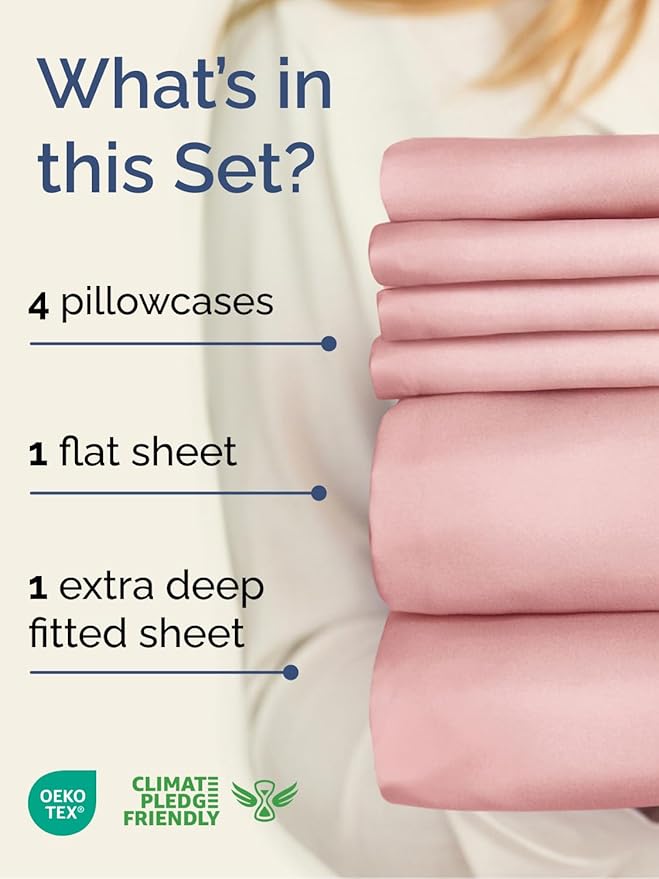 Extra Deep Queen Sheet Set - 6 Piece Breathable & Cooling Sheets - Hotel Luxury Bed Sheets Set - Easy & Secure Fit - Soft, Wrinkle Free & Comfy Sheets Set - Baby Pink Sheet Set with Extra Deep Pockets