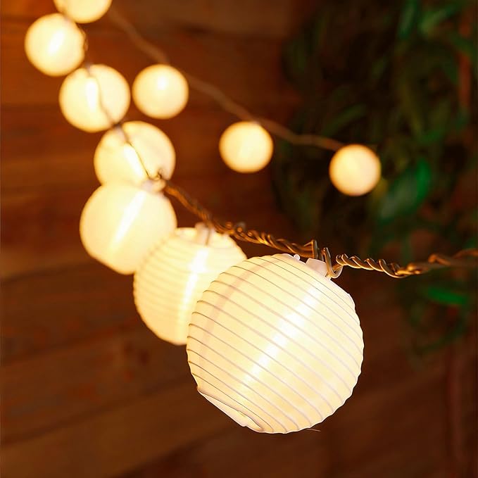 Lantern String Lights,Plug in & Connectable Decorative Lights,for Indoor & Outdoor Ambience Decoration,White Paper Lantern