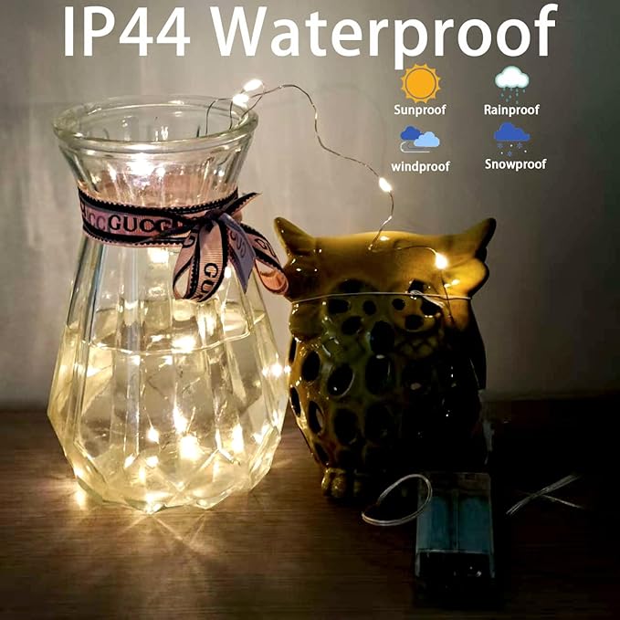 6 Pack Fairy String Lights with Timer, 2AA Battery Operated, IP65 Waterproof, 20 Warm White LED Copper Wire for Indoor Outdoor Decor