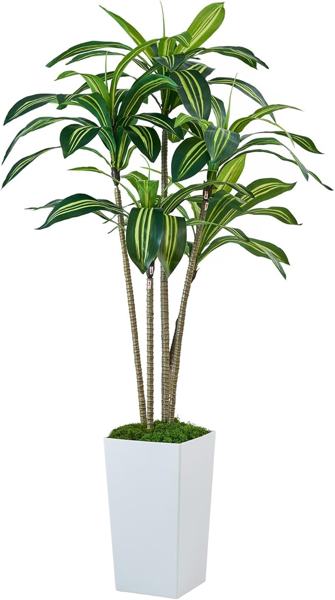 Dracaena Artificial Plants Indoor, 5FT Tall Faux Tree with White Tall Planter, Fake Yucca Tree Floor Plant, Artificial Trees for Home Office Living Room Garden Decor Outdoor, Housewarming Gift