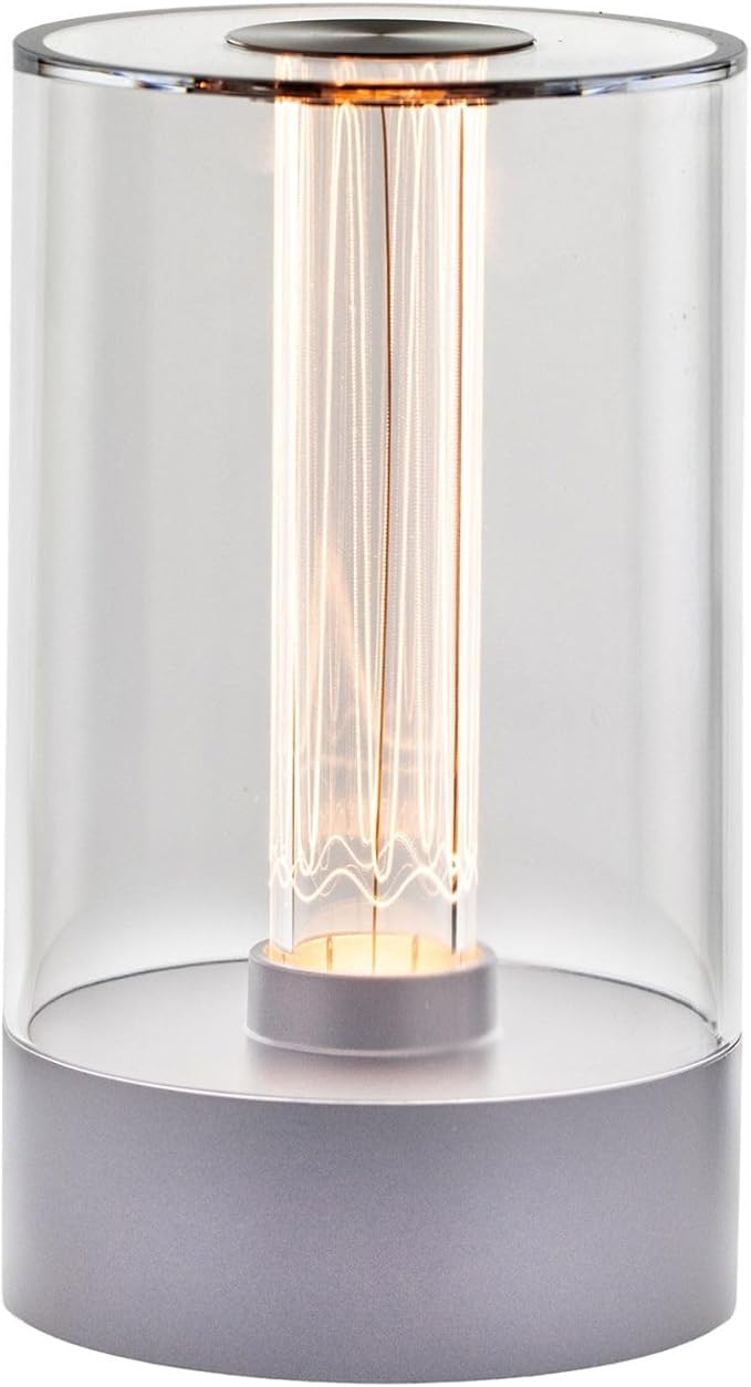 Cordless Table Lamp – Rechargeable Touch Control Bedside Lamp, Dimmable Warm White LED Light with USB-C Charging, 1800mAh Battery, Modern Silver Design, Etched Filament-Style Glow