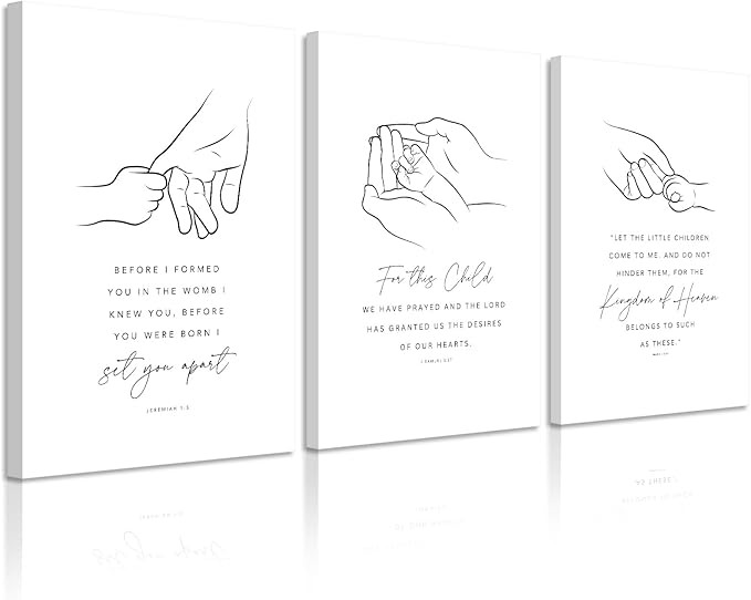 Joocrise Nursery Scripture Wall Art Set of 3 Nursery Bible Verse Wall Decor Baby Christian Canvas Art Christian Artwork Bible Verse Poster for Kids Room 16x24 Inch Ready to Hang