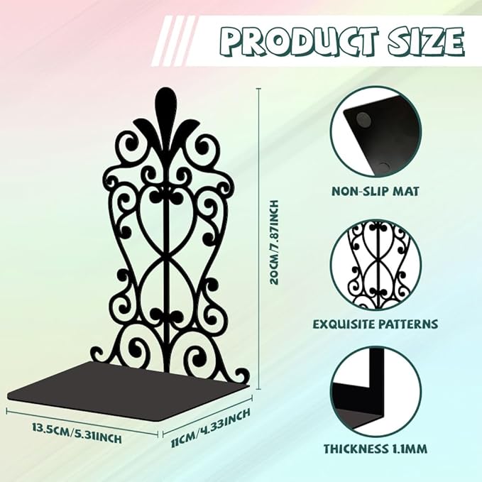 Peacoblue Metal Bookends for Shelves, Modern Decorative Heavy Duty Study Book Support Stoppers for Office, Desk, Shelf, Room 5.3"x4.3"x7.9" Cast Iron Tall Bookends, 1 Pair (European Style Pattern)