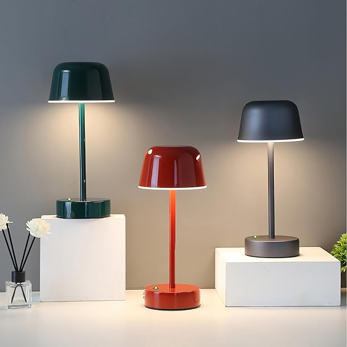 Rechargeable Table Lamp, Yellow Mushroom Table Lamp with USB Port, Battery Operated Touch Small Lamp for Nightstand, Bedside, Bedroom, Living Room, Dining Room