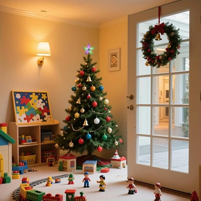 LAMPHOME 8" 10LED Christmas Tree Topper, 3D Golden Glitter Star Tree Toppers Christmas Decorations Light for Christmas Tree(Multicolor)