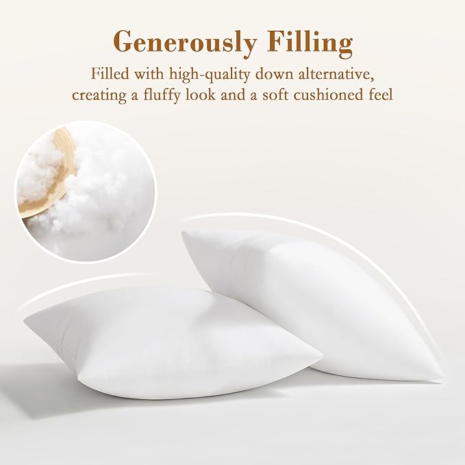 puredown® 14x14 Pillow Inserts, 2 Pack Fluffy Soft Throw Pillow Inserts Filled with Plump Stuffer, Square Decorative Pillows for Couch, Sofa, Bed and Home Decor