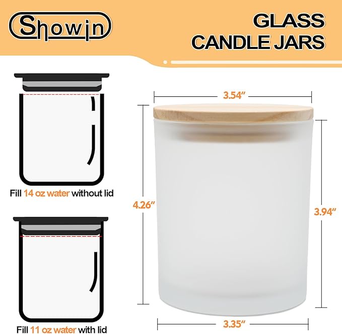 SHOWIN 14 OZ Thick Candle Jars for Making Candles 6 Pcs, Empty Jars with Wood Lids for Spice Jars, Sample Container, Frosted White