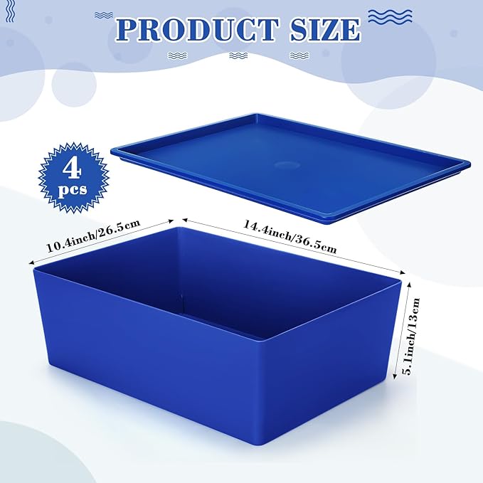 Menkxi 4 Pcs Storage Bins with Lids Plastic Stackable Containers for Organizing Shelves Christmas Ornament Box Baskets(Dark Blue, Light Blue,Large)