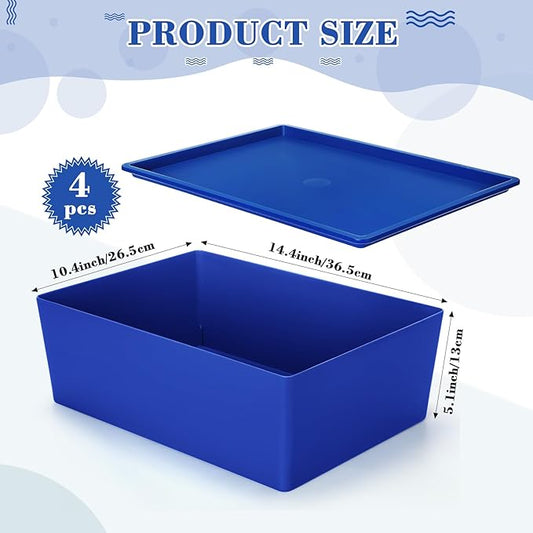 Menkxi 4 Pcs Storage Bins with Lids Plastic Stackable Containers for Organizing Shelves Christmas Ornament Box Baskets(Dark Blue, Light Blue,Large)