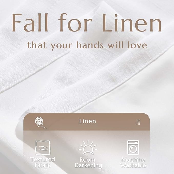 jinchan White Linen Blend Curtains for Bedroom 63 Inch Length 2 Panels Curtains for Kichen Room, 50 Inch Wide Farmhouse Drapes with Rod Pocket Back Tab(50W x 63L, White)
