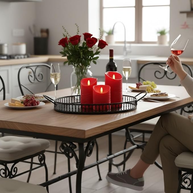 VENTA Flickering Flameless Candles with Remote Control - Battery Operated Candle for Decoration Table, Timer & Dimmer Features, Set - 3Pcs (4",5",6") (Red)