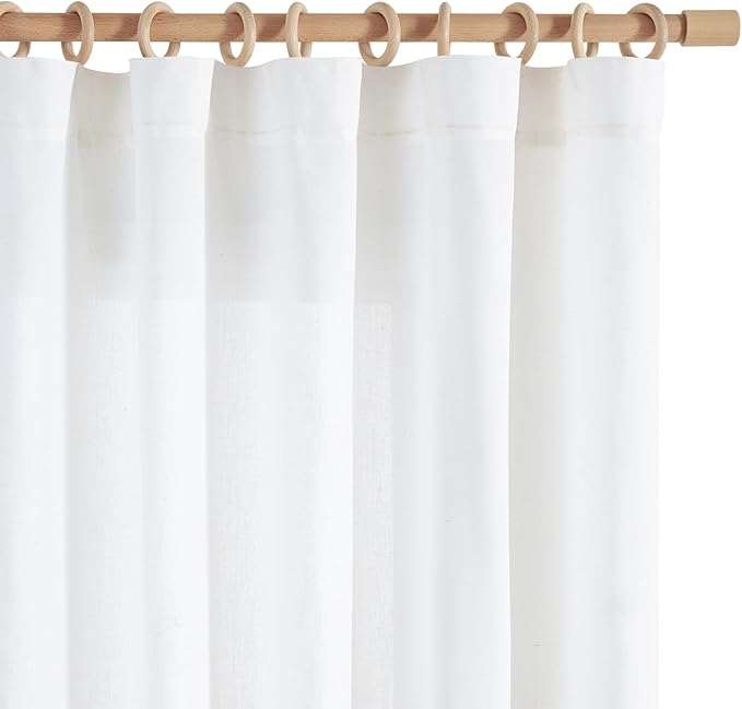 jinchan White Semi Sheer Curtains 96 Inch 2 Panel Light Filtering Linen Blend Drapes for Farmhouse/Coastal Style with Rod Pocket/Back Tab, Breathable Living Room Bedroom Panels (50" W x 96" L)
