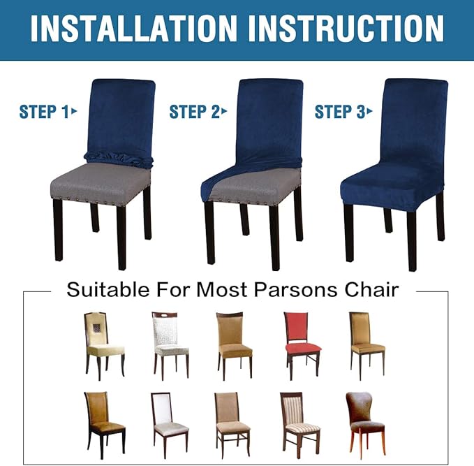 H.VERSAILTEX Velvet Dining Chair Covers Stretch Chair Covers for Dining Room Set of 2 Parson Chair Slipcovers Chair Protectors Covers Dining, Soft Thick Solid Velvet Fabric Washable, Navy