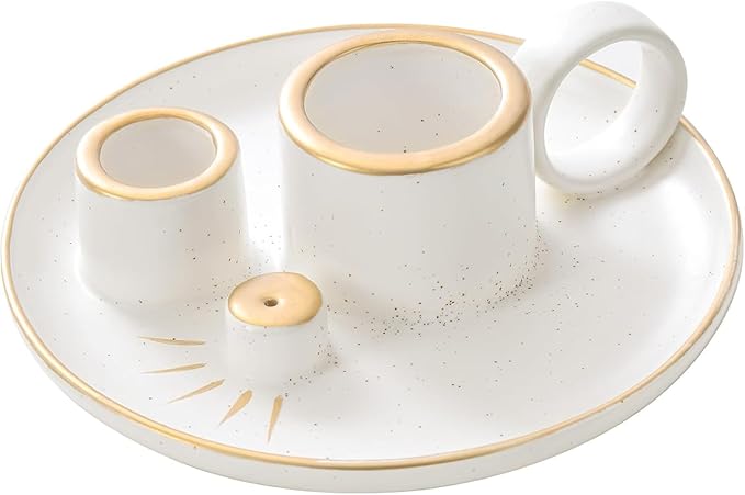 4-in-1 Palo Santo Holder for Burning Sage and Sticks, 5.9-Inch Ceramic Incense Burner and Ash Catcher Tray with Handle for Meditation Home Zen Decor