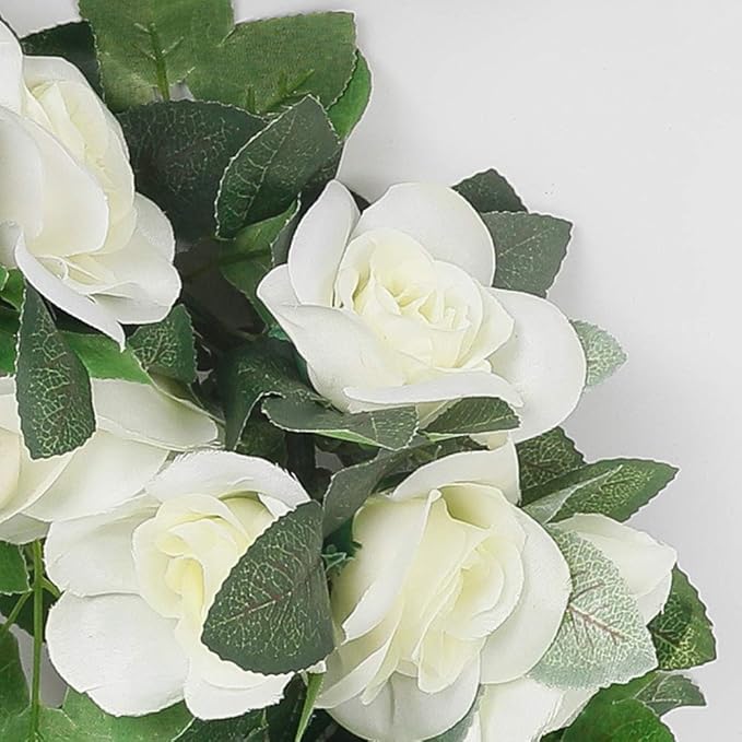 LESING Rose Garlands Artificial Rose Vines,4PCS(28.8FT) Fake Silk Flower Garland with Greenery Plants Wedding Hanging Flower Vines Garlands for Home Office Arch Garden Decoration (White)