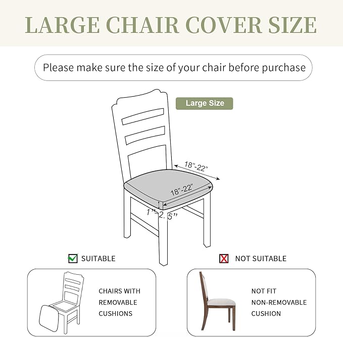 Waterproof Chair Seat Covers Set of 6 for Dining Room, Stretch Removable Washable Dining Chair Seat Slipcovers for Home, Restaurant, Banquet,Kitchen Chair Seat Cushion Protector(Khaki, Large)