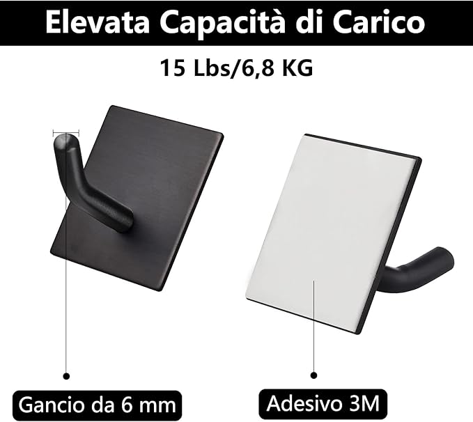 Heavy Duty Adhesive Hooks, Stick on Wall Adhesive Hangers, Strong Stainless Steel Holder, Self Adhesive Hooks for Kitchen Bathroom Home Door Towel Coat Key Robe 4 Packs Black