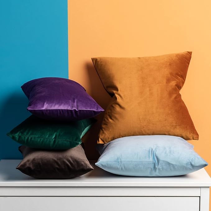 JUSPURBET Throw Pillow Covers 20x20 inch Set of 2 Decorative Velvet Pillow Covers for Couch Sofa Bed Soft Cushion Covers Cases with Invisible Zipper for Living Room Home Decor,Coffee