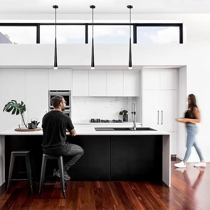 OKELI Black LED Pendant Light, Modern Conical Dimmable Pendant Lights, Minimalist Pendant Lighting for Kitchen Island, Dining Room, Bedroom, Bar,5w,4000k,3 Pack