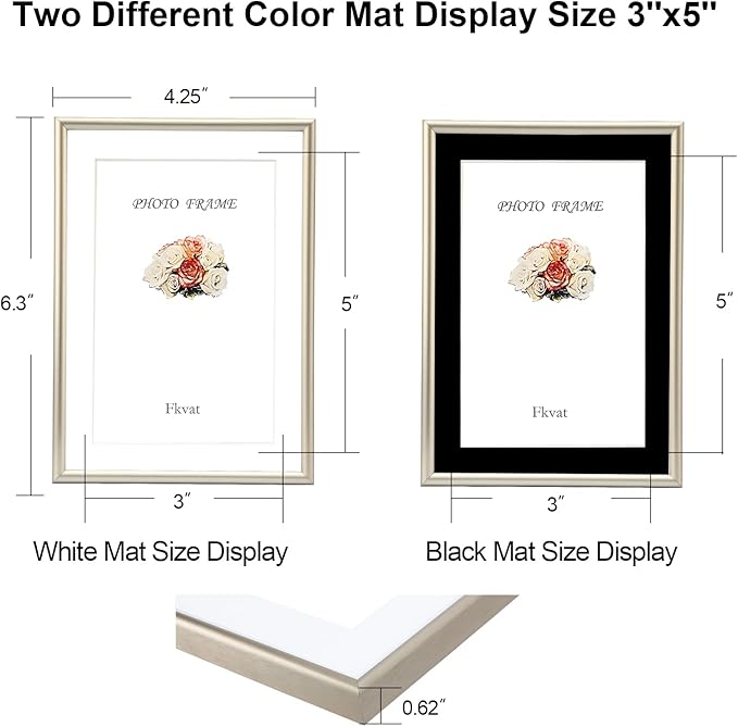 4x6 Picture Frame Set of 4, Matted Champagne Simple Modern Brushed Thin Aluminum Metal Photo Frame Fits 3x5 with Mat or 4 x 6 without Mat Vertical and Horizontal for Tabletop and Wall Mounting