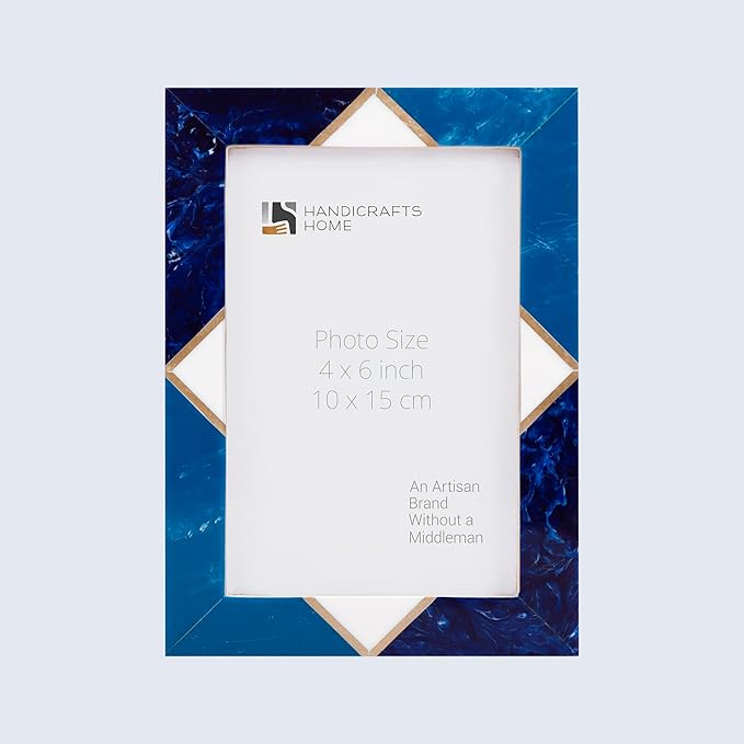 Handicrafts Home 4x6 Blue Picture Frame – Handmade Resin Inlay Photo Frame for Coastal Home Decor, Winter & Christmas Wall Decor, Boho Shelf Styling & Modern Farmhouse Decor, Bedroom, Holiday Gift