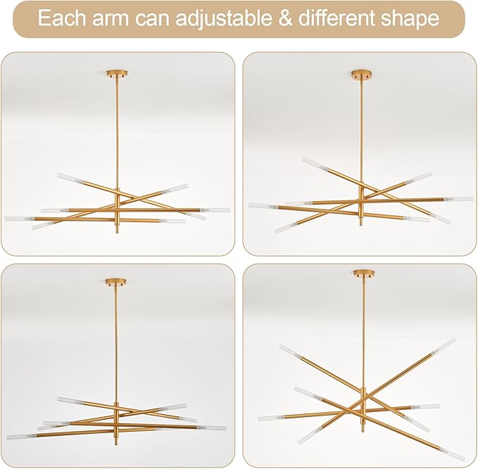 Modern Sputnik Chandelier for Entryway, Industrial Gold Pendant Lighting, 8-Light Vintage Hanging Light Fixture for Dining Room Bedroom Kitchen Foyer