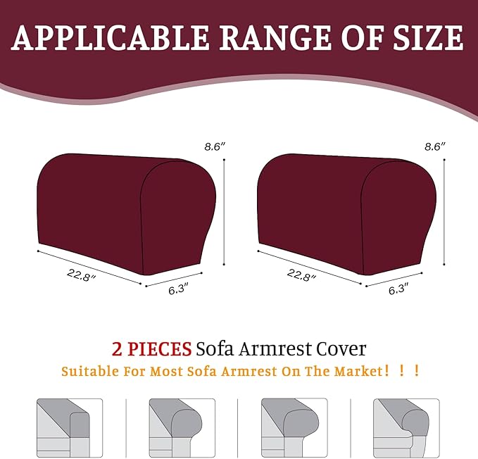 Sectional Couch Covers for Sofa Cushion L Shaped Couch Cover Washable Soft Couch Cushion Covers Stretch Sofa Slipcovers(2-Piece for Sofa Armrest Cover, Burgundy)