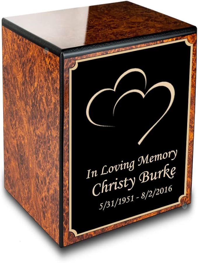 GetUrns Custom Heart Small Urn Box for Human Ashes I Personalized Wooden Keepsake Cremation Urn for Male or Female I Burl Wood Memorial Box I 40lbs