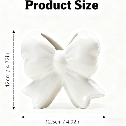 White Bow Vase Ceramic Vase Tulip Cute Decorative Minimalist Farmhouse Flower Vase Modern Home Decor for Table Bathroom Shelf