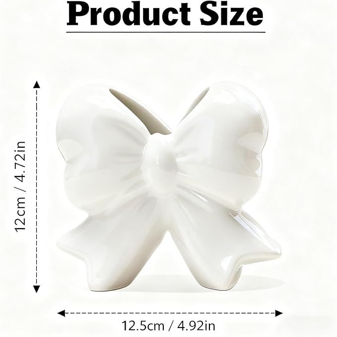 Bow Vase White Ceramic Vase Flower Cute Decorative Minimalist Farmhouse Flowers Tulip Pampas Grass Modern Home Decor for Table Bathroom Shelf