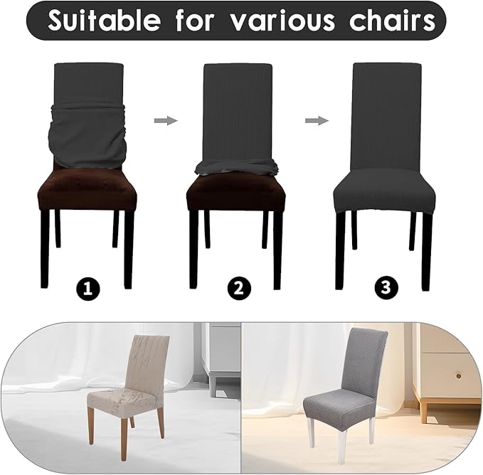 Parsons Dining Chair Cover, Detachable Sofa Chair Cover, Retractable Chair Cover (2, Black)