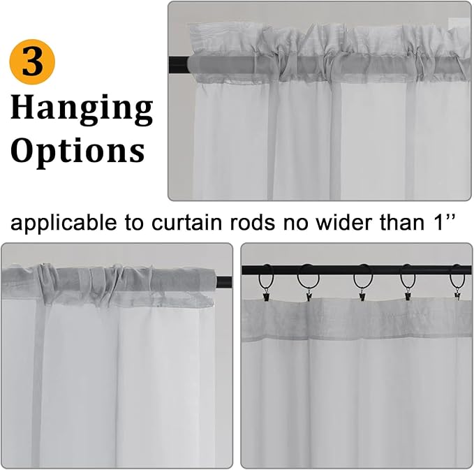 Gwine Light Grey Sheer Curtains 90 Inches Long 2 Panels Set, Light Filtering Solid Filmy Drapes for Living Room Bedroom, Elegant Soft Rod Pocket Voile Sheer Window Curtains, 42Wx90L Inch, 2PCS