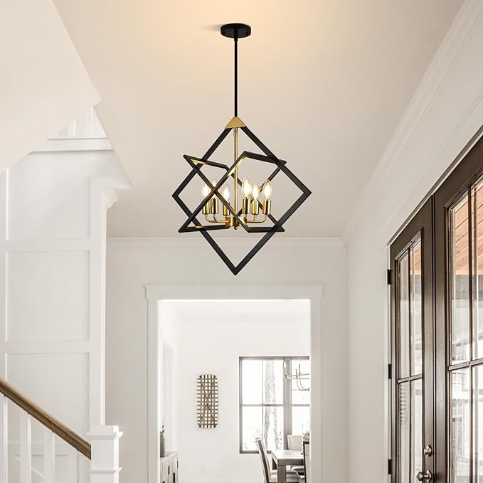 24" Modern Pendant Lights Kitchen Island, 6-Light Black and Gold Farmhouse Pendant Light Fixtures, Industrial Hanging Pendant Lights Fixture for Kitchen Island Dining Room Hallway Foyer Entryway