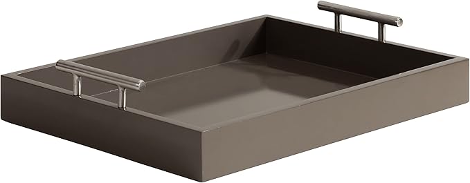Kate and Laurel Lipton Decorative Modern Rectangular Tray; 16.5 x 12.25; Brown and Silver; Chic Serving Tray for Storage; Organization; and Display