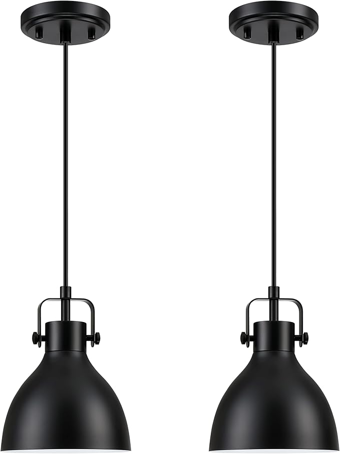 1 Light Kitchen Island Hanging 6.5" Metal Drum 2 Pack Pendant Ceiling Light Industrial Fixture,Black Finish for Over Sink Bar Dining Room Corridor Entryway Hallway