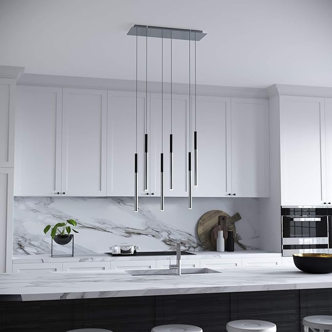 ALTAIR 6 Mini Pendant Lighting Black-Nickel - LED Hanging Light Fixture for Kitchen Island, Bar, Foyer - Cluster Pendants - Dimmable, Adjustable Wire, Lamp Bulb Included