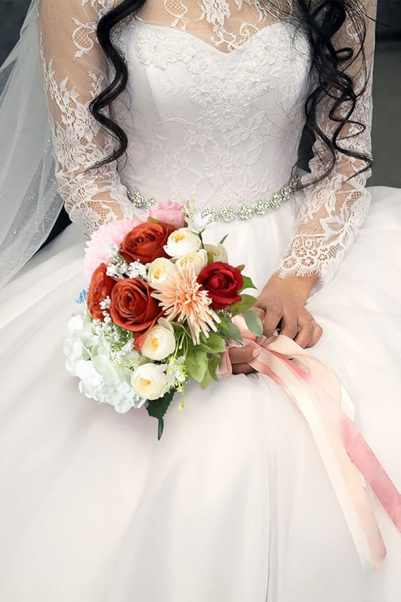 Artificial Rose Flower Artificial Flowers Flower with Long Stem Silk Roses Bouquet for Wedding Bridal Shower Party Home Decoration (Burnt Orange, 50 Pcs)