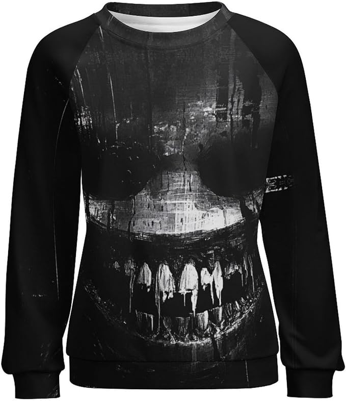 Halloween Sweatshirts for Women Funny and Spooky Print Crewneck Oversized Pullover Outdoor Lounge Fashion Sweater