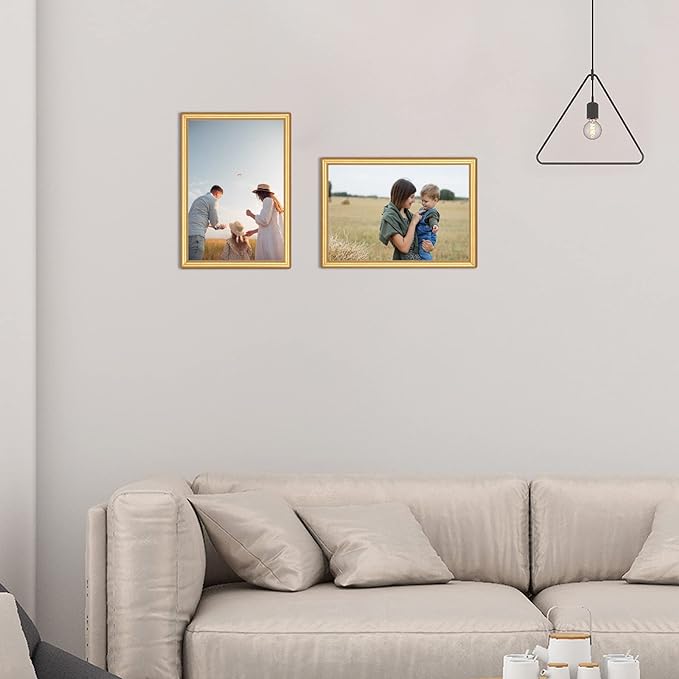 6x8 Picture Frame set of 2, Matte Gold Modern Simple Thin Aluminum Metal Photo Frame with HD Real Glass, Display for Tabletop and Wall Collage, 2 Pack