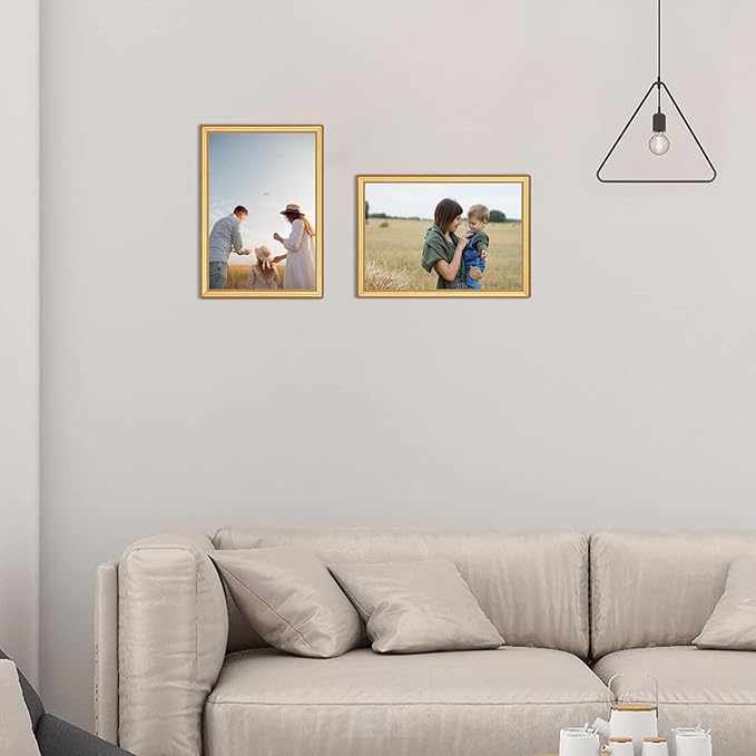 5x7 Picture Frame Matte Gold Modern Simple Thin Aluminum Metal Photo Frame with HD Real Glass, Display for Tabletop and Wall Collage. (2 Pack)