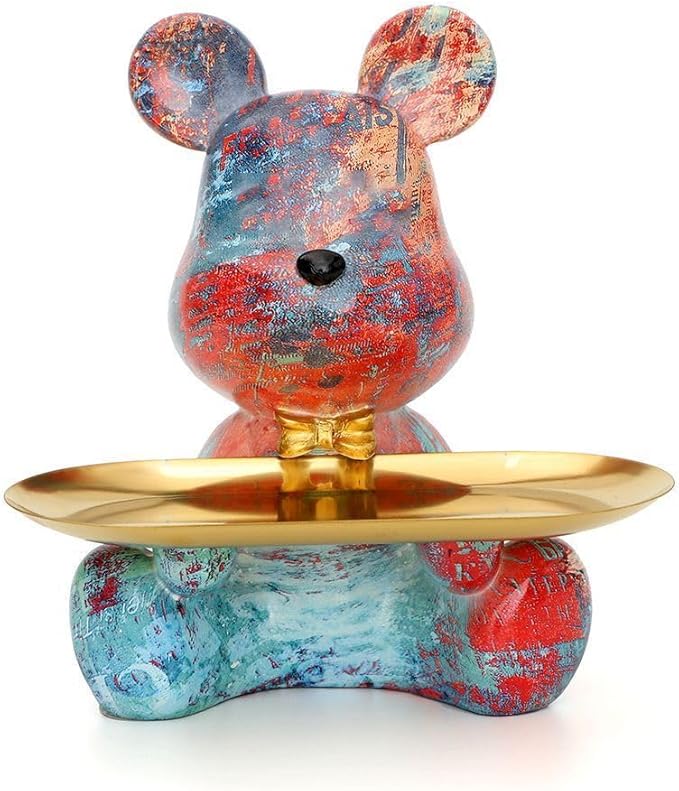 Bear Statue Resin Tray Animal Sculpture, Sitting Bear for Home Decor and Office, Suitable for Bedroom, Living Room, Office on Table, Desktop, Shelves and Cabinet (Splash 2)