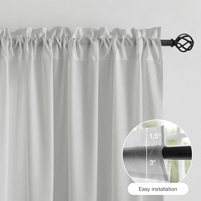 Anmao Non-See-Through Privacy Semi Sheer Curtains for Living Room 72 Inch Length 2 Panels Set, Light Filtering That Let Light in Rod Pocket Window Drapes for Bedroom, 52W x 72L, Light Grey